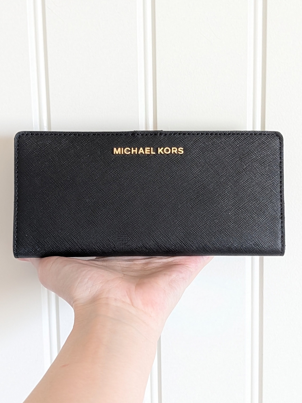 Michael Kors Black Saffiano Leather Wallet with Gold Logo